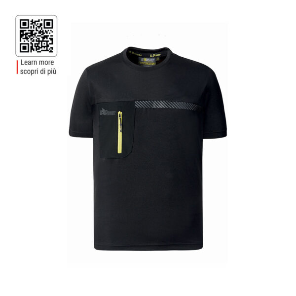 T-Shirt uomo in tessuto con tecnologia HeiQ Smart Temp di termoregolazione intelligente che si attiva e disattiva automaticamente per mantenere una temperatura ideale costante. Il doppio trattamento del tessuto di questa T-shirt da lavoro consente massima freschezza e un benessere prolungato durante l’utilizzo dovuto all’effetto antimicrobico della tecnologia HeiQ Pure. T-Shirt estiva con banda reflex sul lato sinistro del petto e stampa logo reflective “U-Power” sul lato destro per i colori Lime Stone e il Burnt Olive, mentre nella versione Black Carbon il logo è in transfer reflective nero e la banda è testurizzata in carbonio. Maglietta T-Shirt con tasca verticale zippata e tessuto elasticizzato di contrasto. T-Shirt adatta per agricoltori, autotrasportatori, carpentieri, elettricisti, idraulici, imbianchini, imprese di pulizia, installatori, magazzinieri, meccanici, muratori, pescatori e per il tempo libero