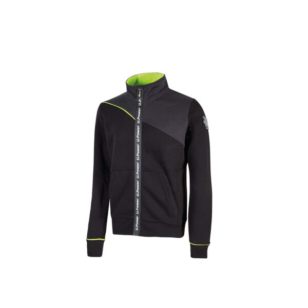 Felpa senza cappuccio con cerniera centrale impermeabile arricchita da serigrafia “U-Power". Felpa full-zip con polsini e fondo a costine elasticizzate per un maggiore comfort e una migliore vestibilità. Gli inserti in piping fluo elasticizzato donano maggiore visibilità a questa felpa personalizzata e caratterizzano il modello con un look sportivo adatto sia al lavoro che al tempo libero. Il tessuto, costituito da un misto di cotone e poliestere, rendono il modello ideale in tutte le stagioni.